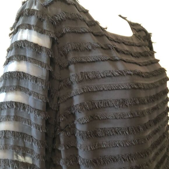 Alfani Striped-Lantern Sleeve Fringed Blouse Sz Lg - Picture 6 of 8